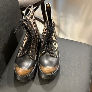 Steve Madden Black and Leopard Combat Boots